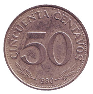 Монета 50 сентаво. 1980 год, Боливия. Монета 50 сентаво. 1980 год, Боливия.