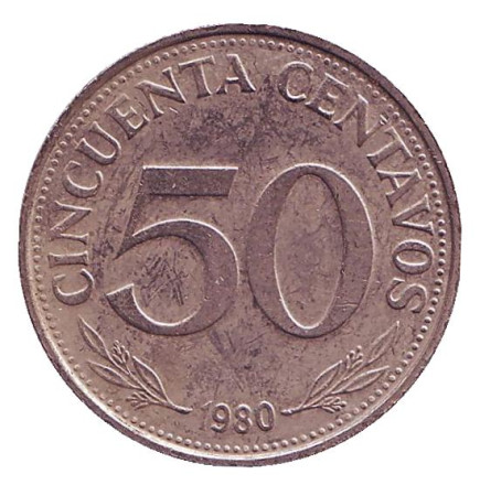 Монета 50 сентаво. 1980 год, Боливия.