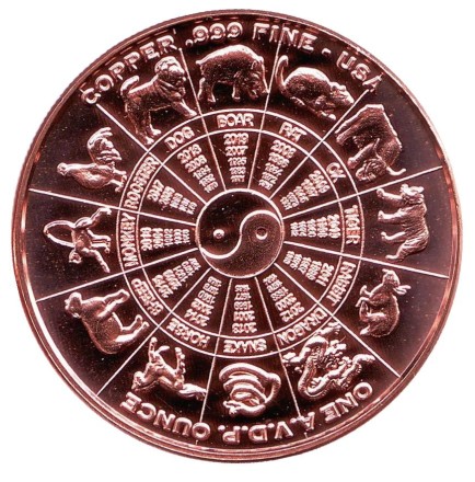 Лев. "Знаки зодиака." Монетовидный жетон. Унция меди 999. США. 