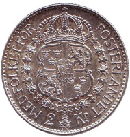 Монета 2 кроны. 1936 год, Швеция. Густав V. Монета 2 кроны. 1936 год, Швеция. Густав V.