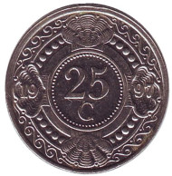 Монета 25 центов. 1997 год, Нидерландские Антильские острова. Цветок апельсинового дерева. Монета 25 центов. 1997 год, Нидерландские Антильские острова. Цветок апельсинового дерева.