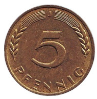 Монета 5 пфеннигов. 1971 год (J), ФРГ. Дубовые листья. Монета 5 пфеннигов. 1971 год (J), ФРГ. Дубовые листья.