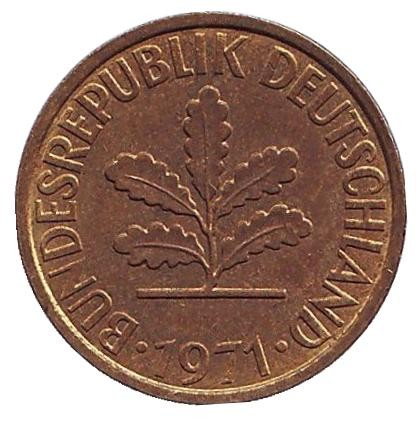 Монета 5 пфеннигов. 1971 год (J), ФРГ. Дубовые листья.