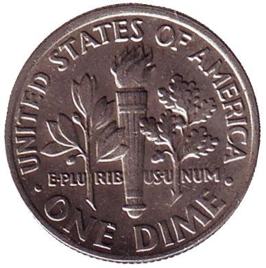 Монета 10 центов. 1990 (P) год, США. Рузвельт.