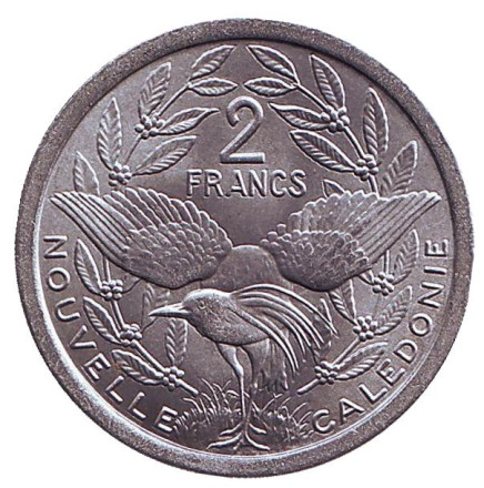 Монета 2 франка. 1977 год, Новая Каледония. UNC. Птица кагу.