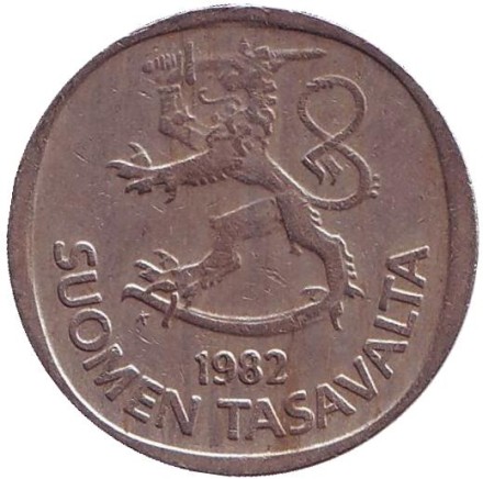 Монета 1 марка. 1982 год, Финляндия.