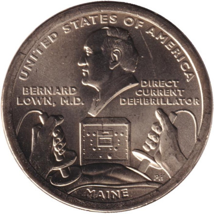 Монета 1 доллар. 2024 год (P), США. Дефибриллятор постоянного тока. Серия "Американские инновации".