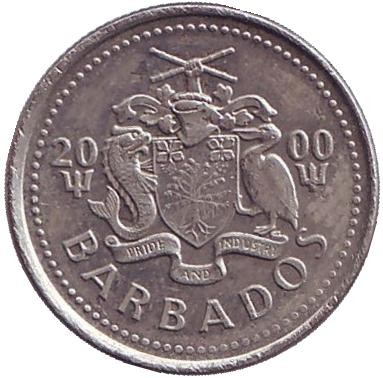 Монета 10 центов. 2000 год, Барбадос. Чайка. Монета 10 центов. 2000 год, Барбадос. Чайка.