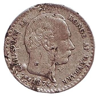 Монета 10 эре. 1874 год, Дания.