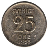 Монета 25 эре. 1958 год, Швеция. Монета 25 эре. 1958 год, Швеция.