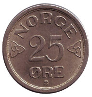 Монета 25 эре. 1953 год, Норвегия. Монета 25 эре. 1953 год, Норвегия.