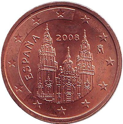Монета 2 цента. 2008 год, Испания.
