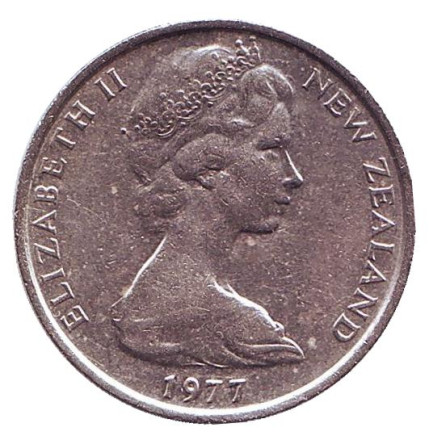 Монета 10 центов. 1977 год, Новая Зеландия. Маска маори.