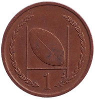 Монета 1 пенни, 1999 год, Остров Мэн. (AA) Мяч для регби. Монета 1 пенни, 1999 год, Остров Мэн. (AA) Мяч для регби.
