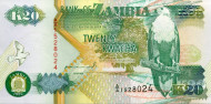 Банкнота 20 квача. 1992 год, Замбия. Банкнота 20 квача. 1992 год, Замбия.