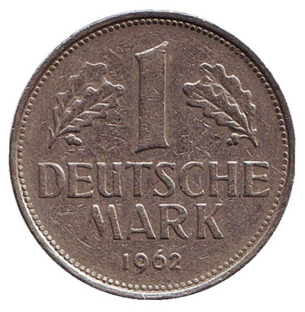 Монета 1 марка. 1962 год (F), ФРГ.