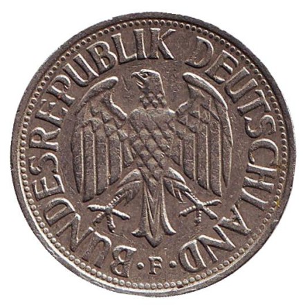 Монета 1 марка. 1962 год (F), ФРГ. Монета 1 марка. 1962 год (F), ФРГ.