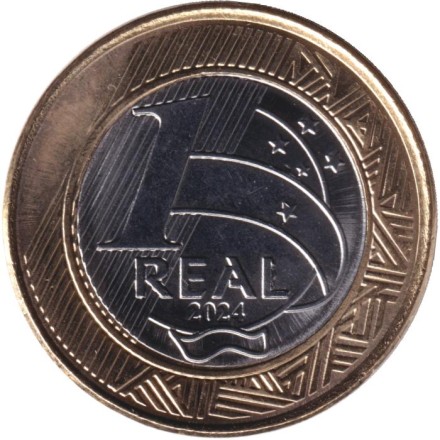 Монета 1 реал. 2024 год, Бразилия. 30 лет введению Реала. Монета 1 реал. 2024 год, Бразилия. 30 лет введению Реала.