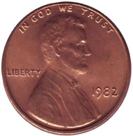 Монета 1 цент. 1982 год (P), США. Линкольн. Монета 1 цент. 1982 год (P), США. Линкольн.