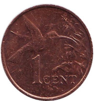 Монета 1 цент. 1996 год, Тринидад и Тобаго. Колибри. Монета 1 цент. 1996 год, Тринидад и Тобаго. Колибри.