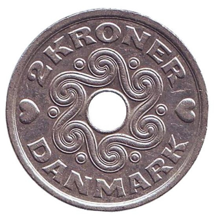 Монета 2 кроны. 1998 год, Дания.