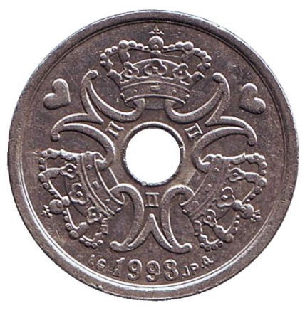 Монета 2 кроны. 1998 год, Дания.