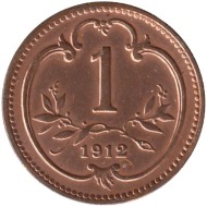 Монета 1 геллер. 1912 год, Австро-Венгерская империя. Австрийский тип.  Монета 1 геллер. 1912 год, Австро-Венгерская империя. Австрийский тип.