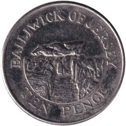 Монета 10 пенсов. 2014 год, Джерси. Дольмен. Монета 10 пенсов. 2014 год, Джерси. Дольмен.