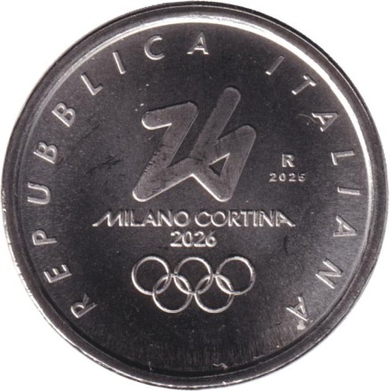 Монета 1/4 евро. 2025 год, Италия. Зимние Олимпийские игры 2026. Талисман.