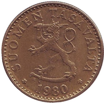 Монета 20 пенни. 1980 год, Финляндия.