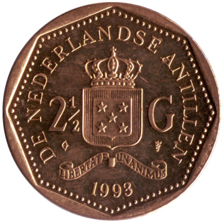 Монета 2,5 гульдена. 1993 год, Нидерландские Антильские острова.