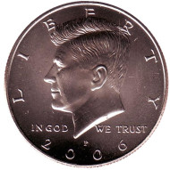 Монета 1/2 доллара (50 центов), 2006 год (P), США. Джон Кеннеди. Монета 1/2 доллара (50 центов), 2006 год (P), США. Джон Кеннеди.