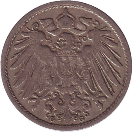Монета 10 пфеннигов. 1905 год (G), Германская империя. Нечастая. Монета 10 пфеннигов. 1905 год (G), Германская империя. Нечастая.