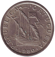 Монета 5 эскудо. 1980 год, Португалия. Парусный корабль. Монета 5 эскудо. 1980 год, Португалия. Парусный корабль.