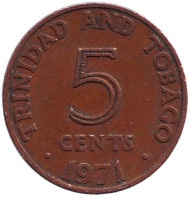 Монета 5 центов. 1971 год, Тринидад и Тобаго. Монета 5 центов. 1971 год, Тринидад и Тобаго.