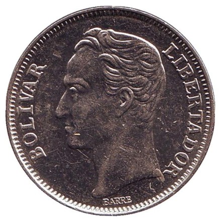 Монета 2 боливара. 1989 год, Венесуэла. (Тонкий шрифт)