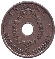 Монета 1 крона. 1925 год, Норвегия. Монета 1 крона. 1925 год, Норвегия.