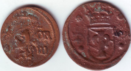 Набор из 2 монет номиналами 1/6 и 1/4 эре. 1634-1667 гг., Швеция.