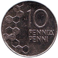 Монета 10 пенни. 2000 год, Финляндия. Монета 10 пенни. 2000 год, Финляндия.