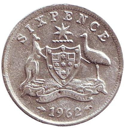 Монета 6 пенсов. 1962 год, Австралия.