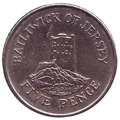 Монета 5 пенсов, 1992 год, Джерси. Башня Сеймура в Гровилле.
