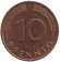 Монета 10 пфеннигов. 1991 год (F), ФРГ. Дубовые листья.