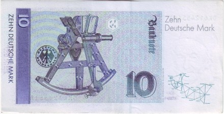 Банкнота 10 марок. 1993 год, ФРГ. Карл Фридрих Гаусс. Секстант.