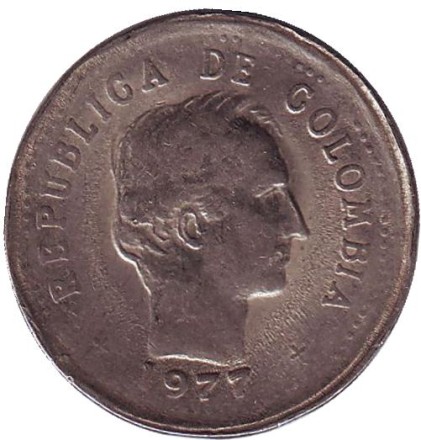 Монета 50 сентаво. 1977 год, Колумбия.