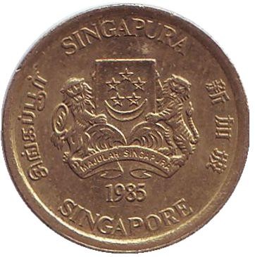 Монета 5 центов. 1985 год, Сингапур. Монстера деликатесная.