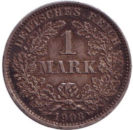 Монета 1 марка. 1908 год (E), Германская империя. Монета 1 марка. 1908 год (E), Германская империя.