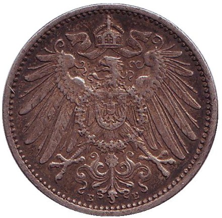 Монета 1 марка. 1908 год (E), Германская империя. Монета 1 марка. 1908 год (E), Германская империя.