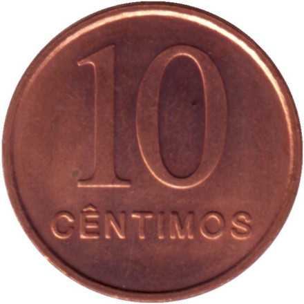Монета 10 сентимо. 1999 год, Ангола.