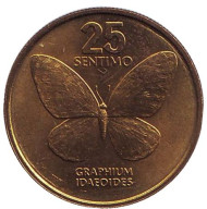 Монета 25 сентимо. 1985 год, Филиппины. UNC. Бабочка.