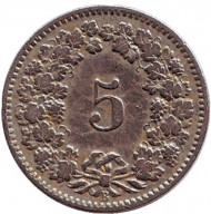 Монета 5 раппенов. 1909 год, Швейцария.